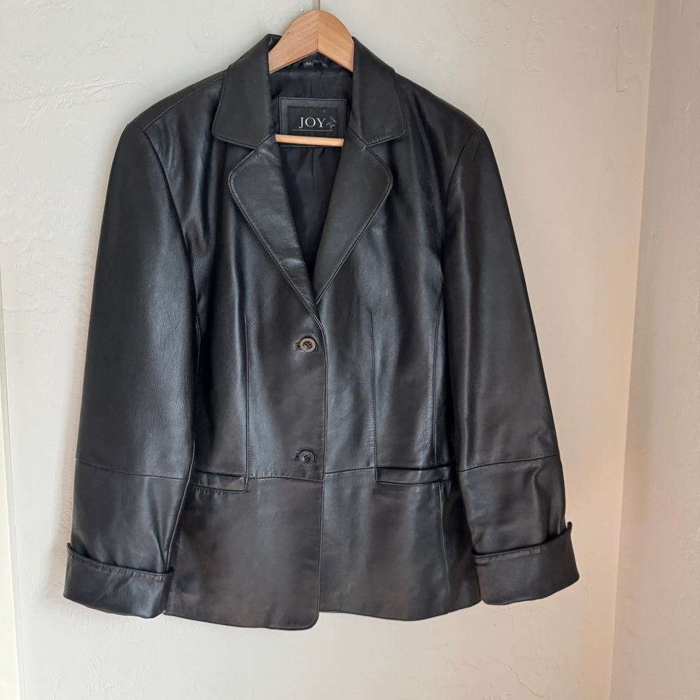 Joy Women's Vintage Black Leather Jacket Blazer  Jacket Size‎ 14